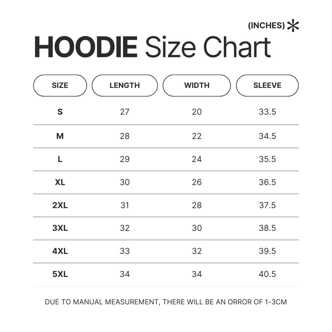 Hoodie Size Chart - Binding Of Isaac Store