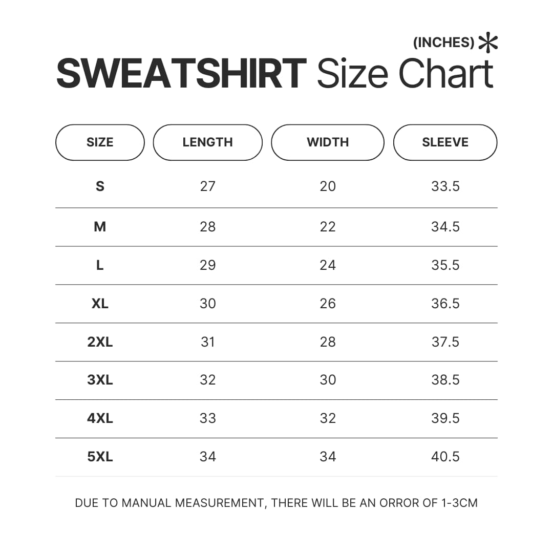 Sweatshirt Size Chart - Binding Of Isaac Store